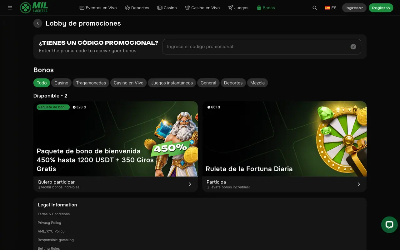 Entendé los términos del bono de bienvenida